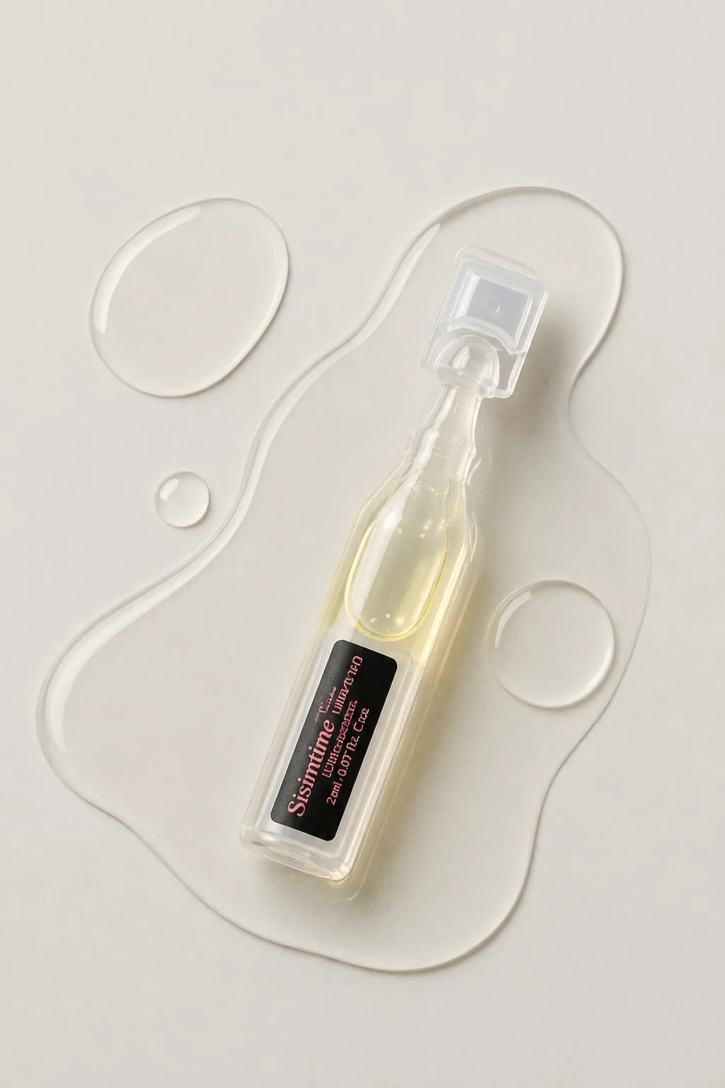 A Sisintime serum ampoule on a gel-dotted surface